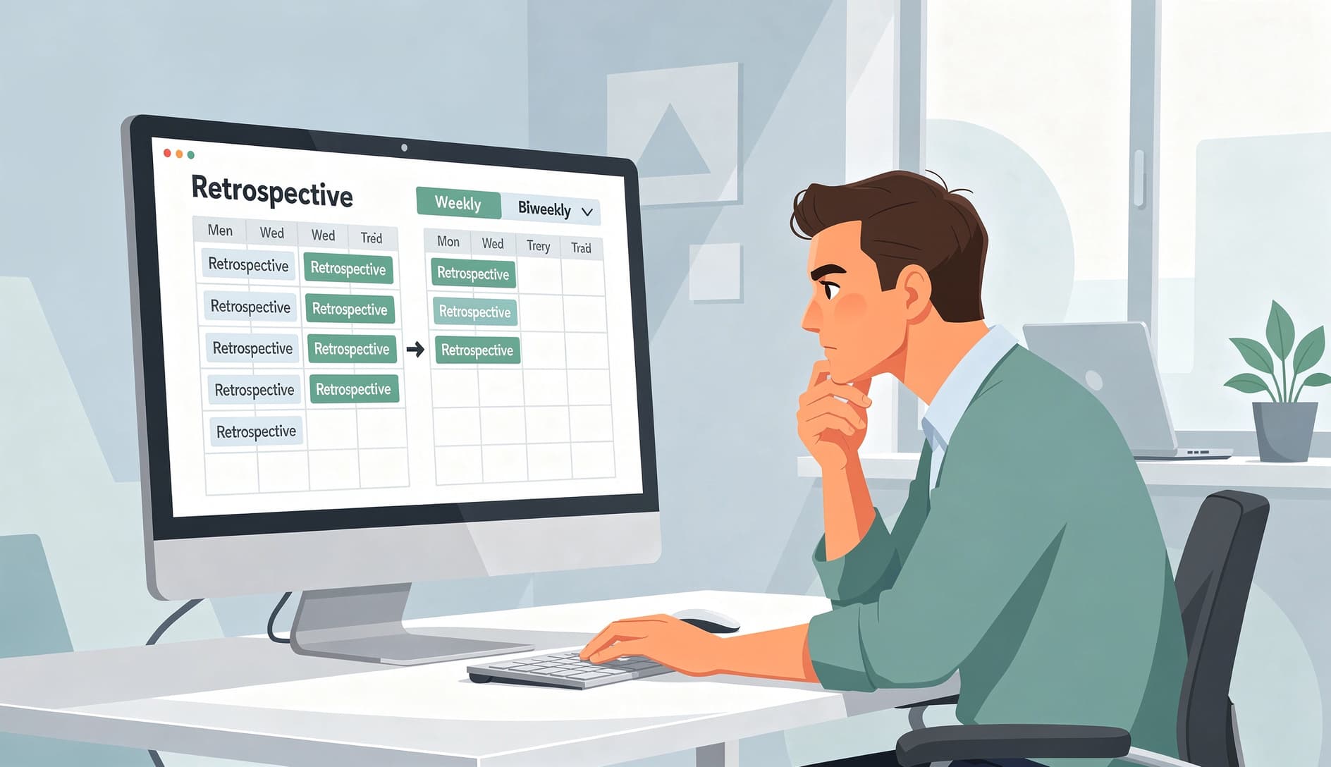 Ein Kalender, der eine Retrospektive zeigt, die durchdacht umgeplant wird