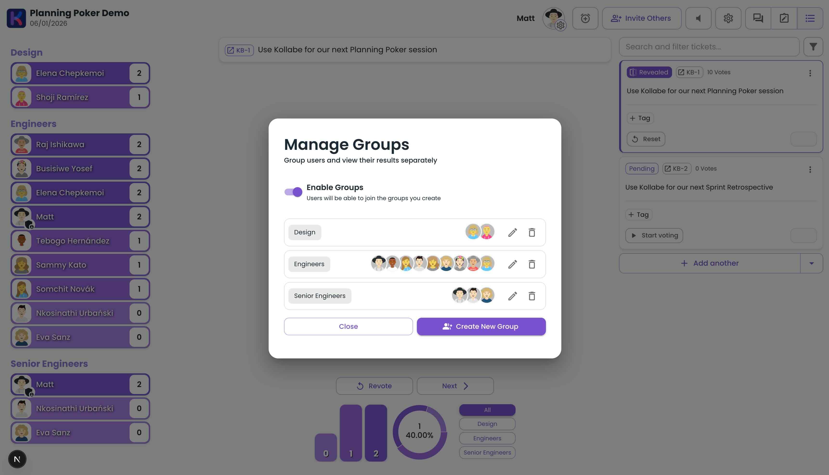 Benutzer in einer Planning Poker-Sitzung mehreren Gruppen zuweisen