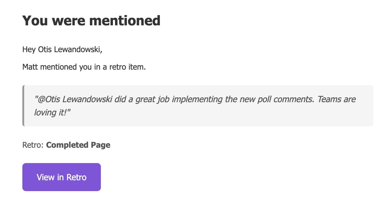 retrospektifte bir bahsetmeden gelen e-posta