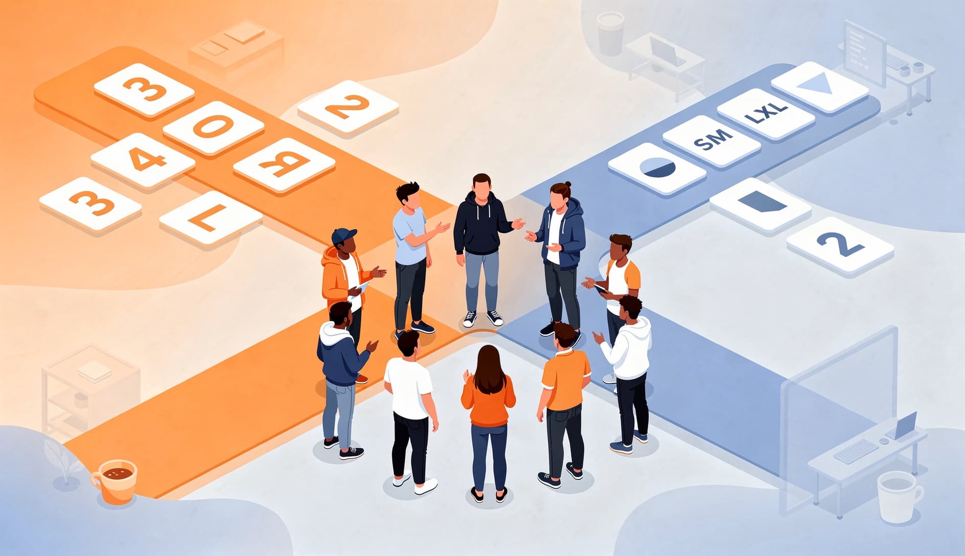 A team of developers standing at a crossroads with two estimation paths to choose from, representing the decision between different estimation approaches