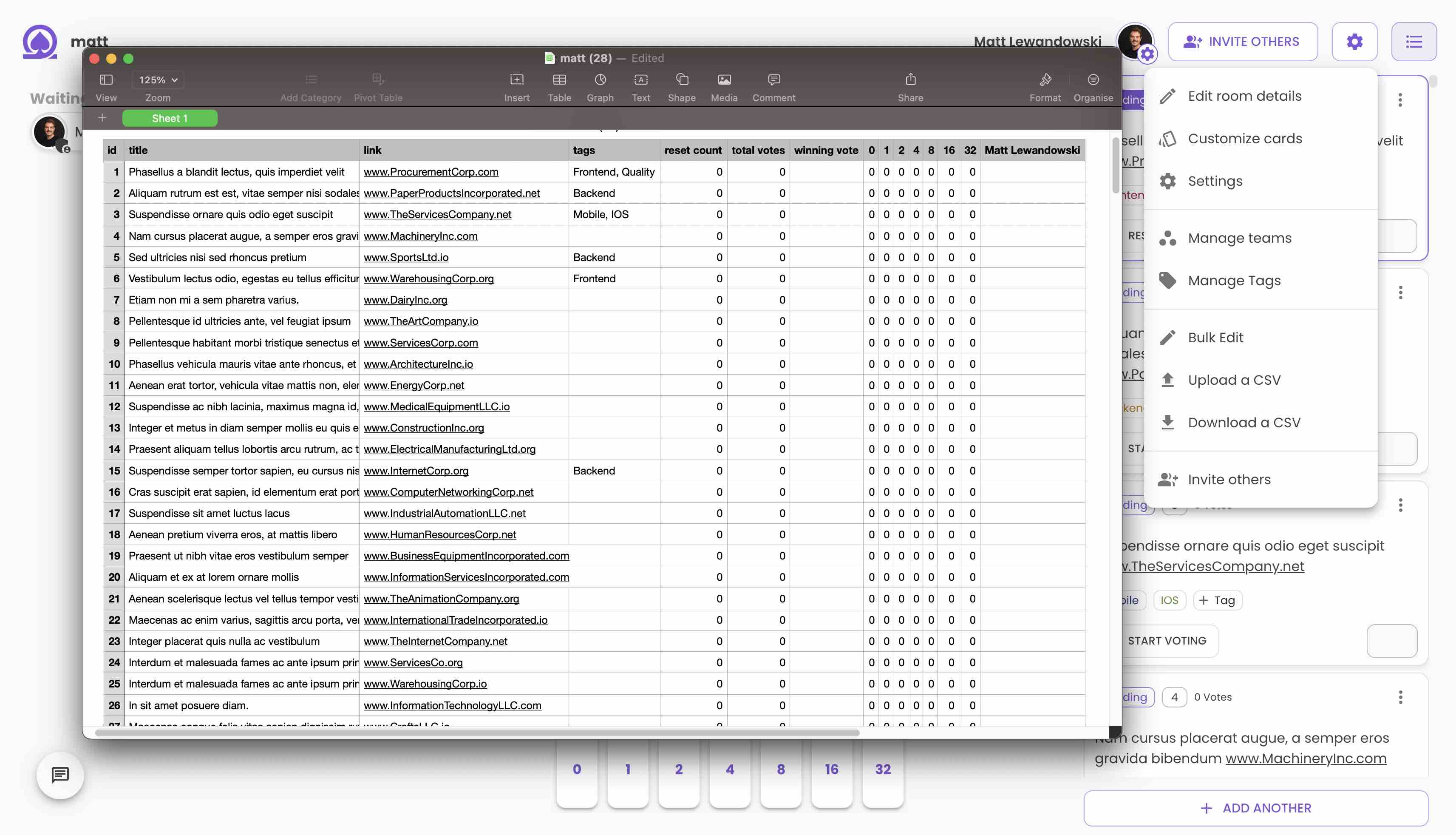 Planning poker csv export